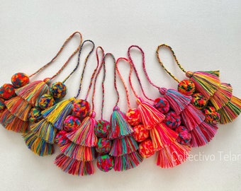 pom pom tassel, multicolored boho bag tassel, tassel keychain, gifts for guests