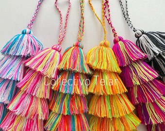 multi colored bag tassel, tassel keychain, Mexico Pom Pom tassel, wedding favors