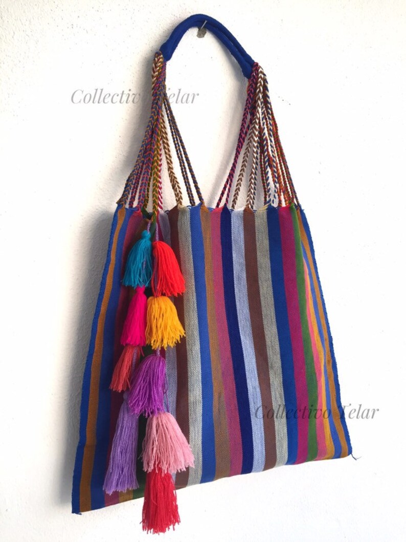 pom pom woven bag