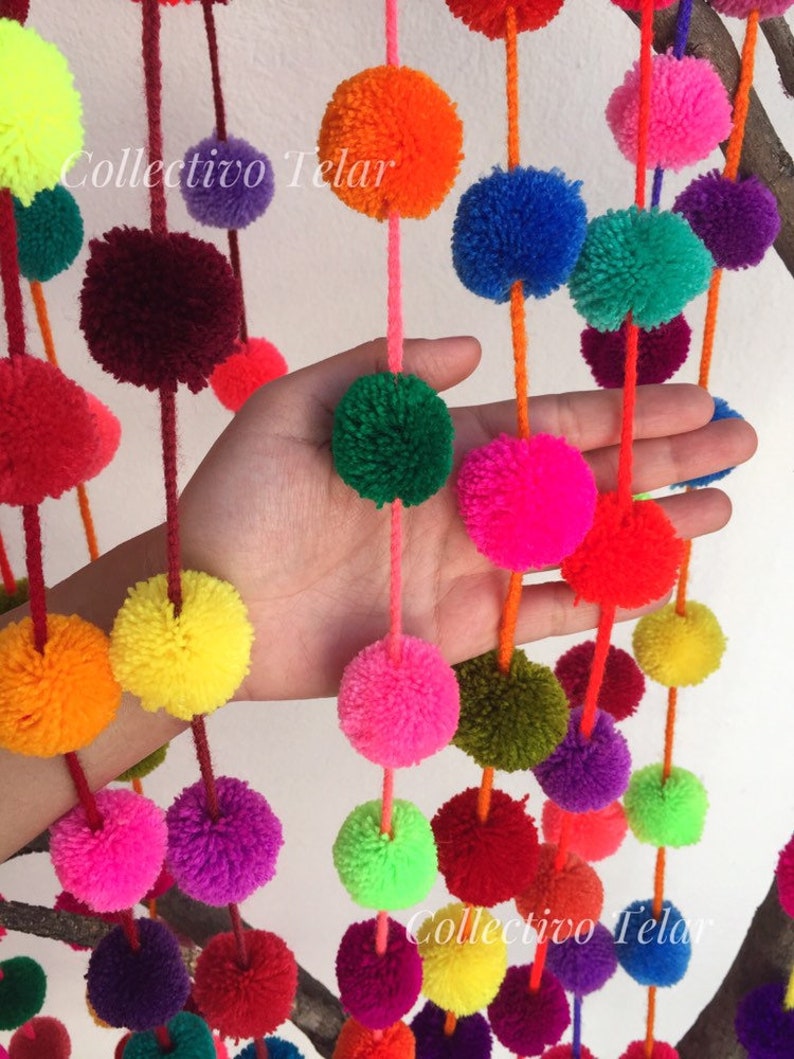 Pompom Tassel Garlands Pom Pom Wall Hanging Decor Mexico Pom Etsy