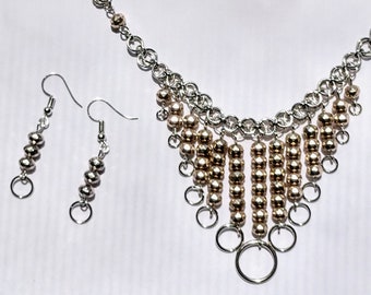 Steel Chainmaille Necklace and Earrings