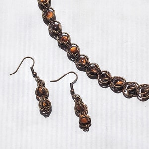 Golden Brown Captured Bead Necklace and Earrings