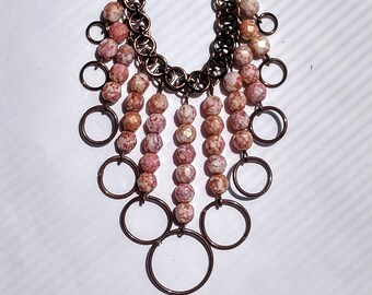 Rose and Brown Chainmaille Necklace