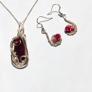 Octagonal Wire Wrapped Ruby Necklace and Earrings