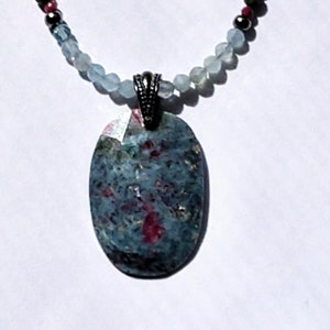 Fuchsite, Ruby and Aquamarine Necklace and Earrings