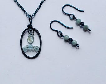 Aquamarine Wire Wrap Necklace and Earrings