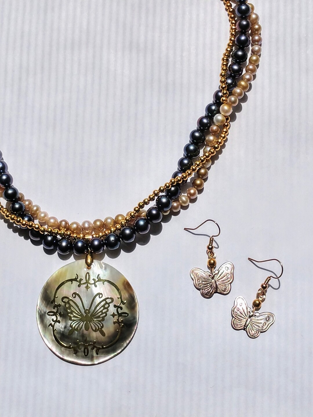 Peacock Mother of Pearl Butterfly Statement Necklace and Earrings Etsy