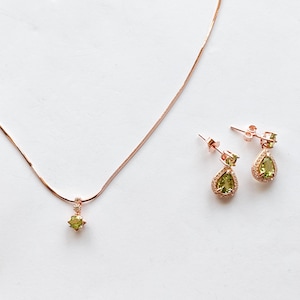 Tiny Peridot Necklace and Earrings