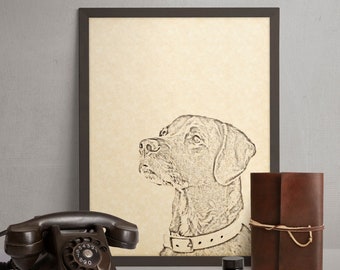 Labrador Dog Sketch Art Print | Pet Portrait Printable Wall Art | Pet Sketch Decor | Dog Poster Gift | Vintage Parchment Wall Art