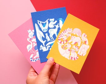 Animals in Shapes Mini Art Print Set | A6 Colourful Wildlife Prints