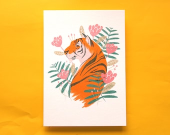 Tiger Plant Print | Illustrated Tiger, A4 Digital Art Print