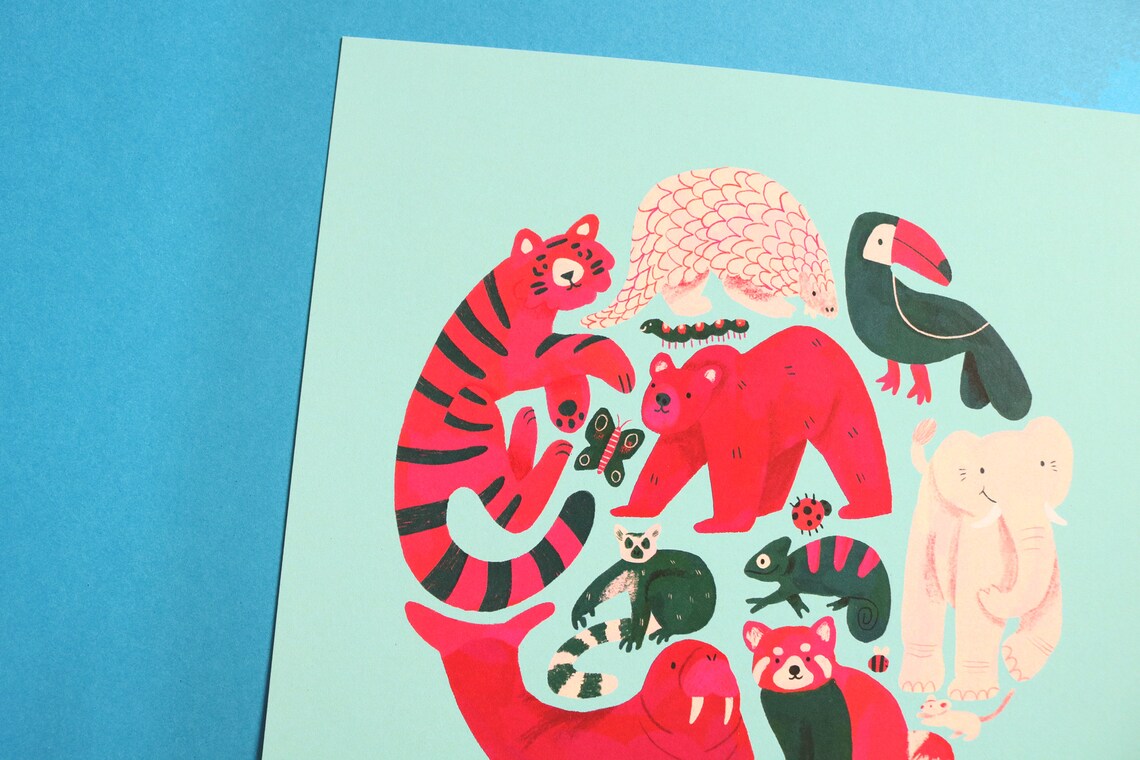 Animal Circle Art Print Etsy