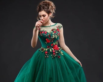 dark green wedding gown
