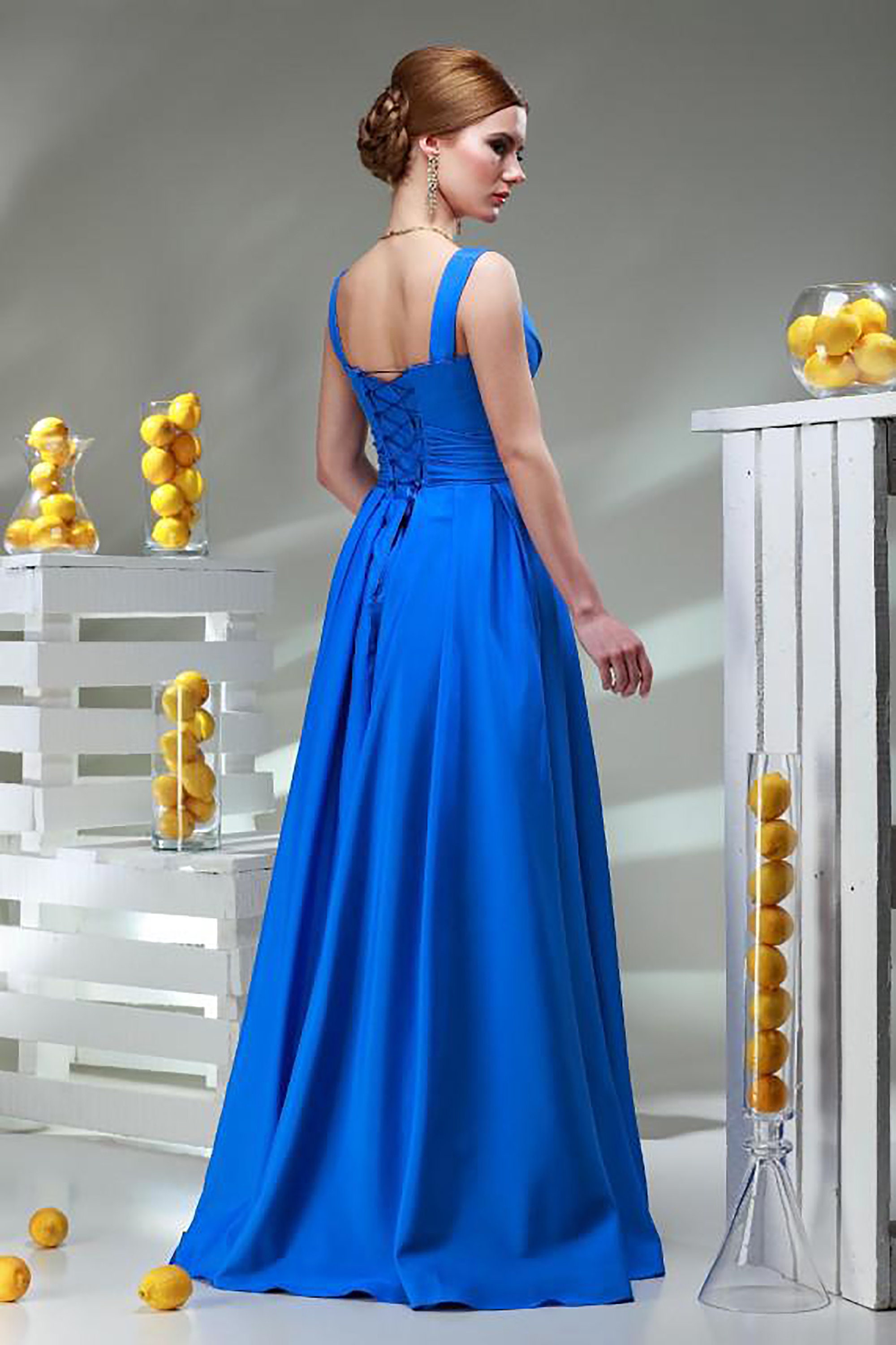 Satin Blue Green Infinity Bridesmaid Dress V Neckline
