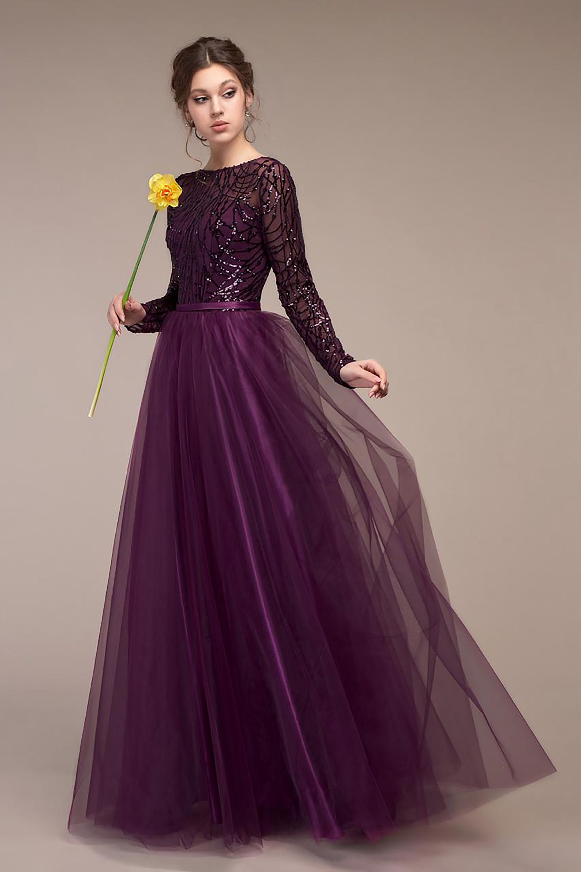 Plum Dress Wedding Guest Dress Eggplant Evening Gown Long - Etsy