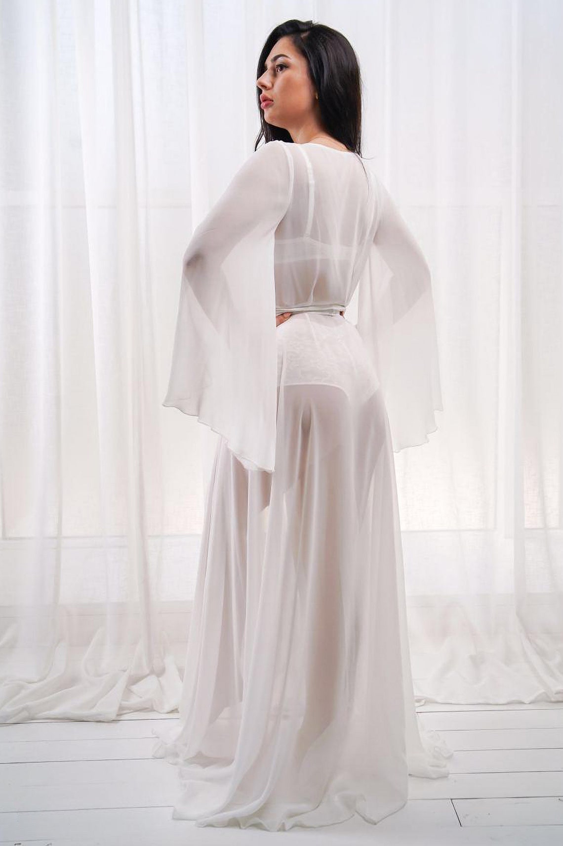 White Wedding Peignoir Wedding Night Chiffon Bridal Peignoir | Etsy