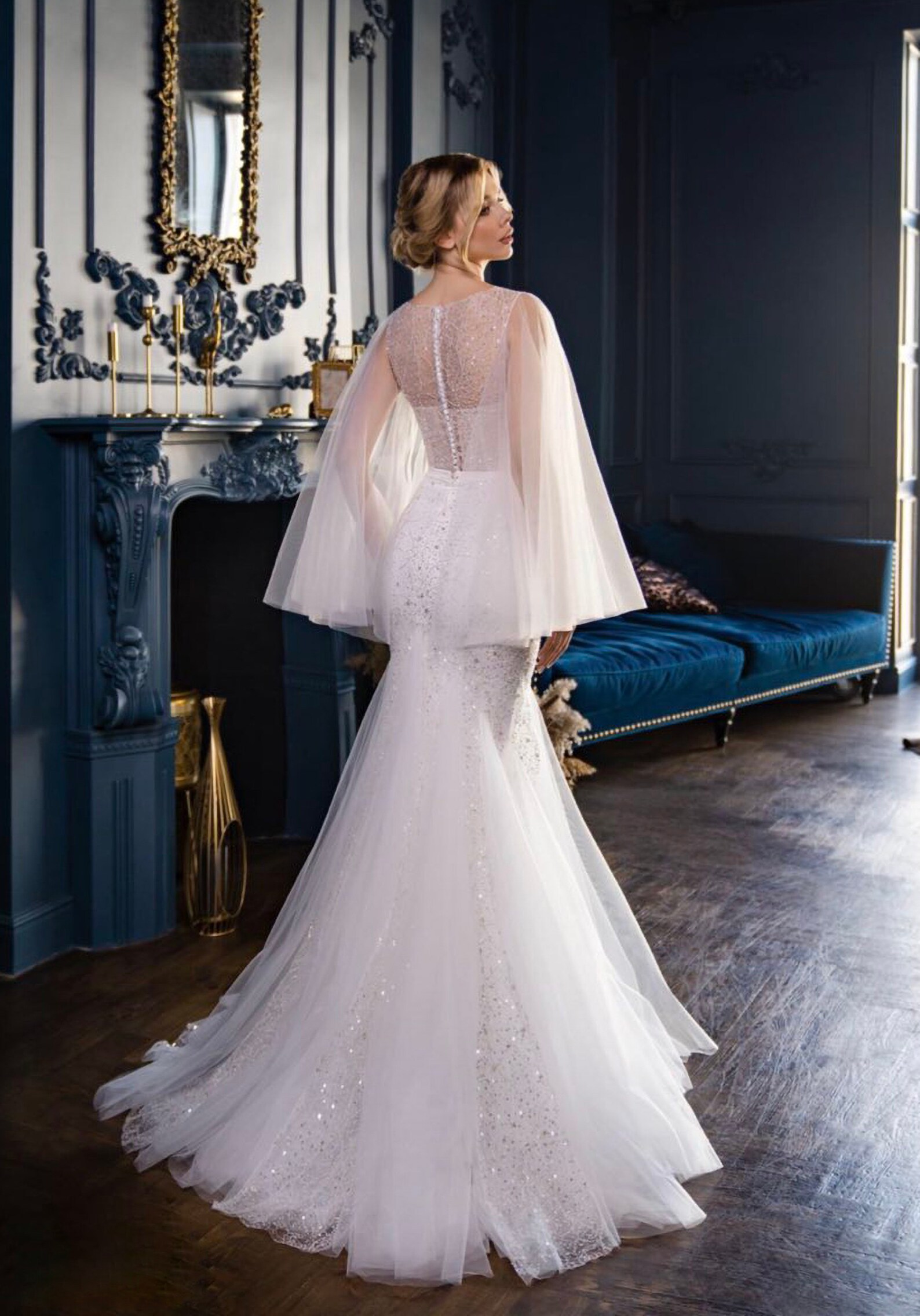 gown with butterfly sleeves