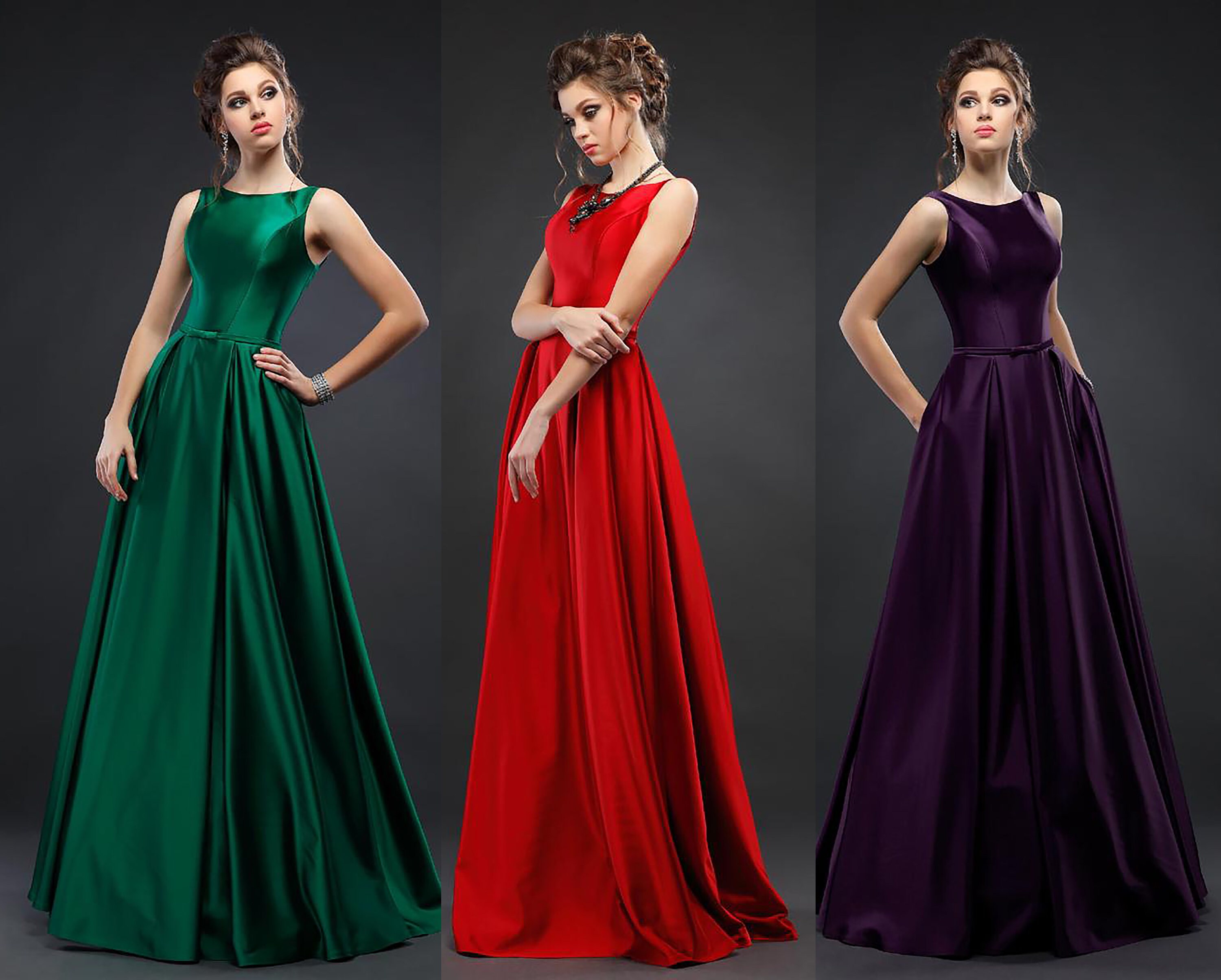 Floor Length Satin Evening Gown With 