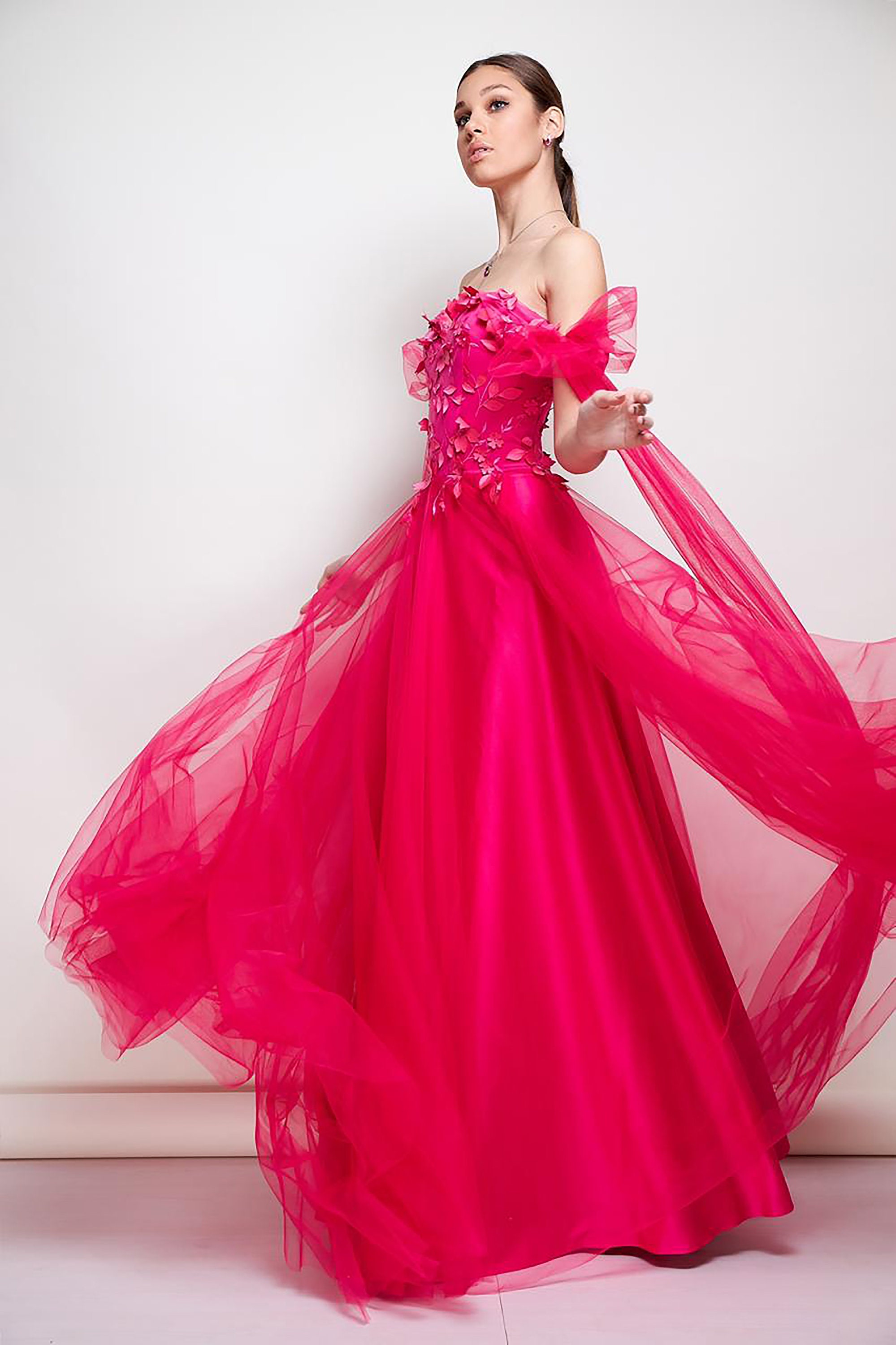 Hot Pink Wedding Dress Unique Bridal Gown Deep Pink 3D Floral Etsy