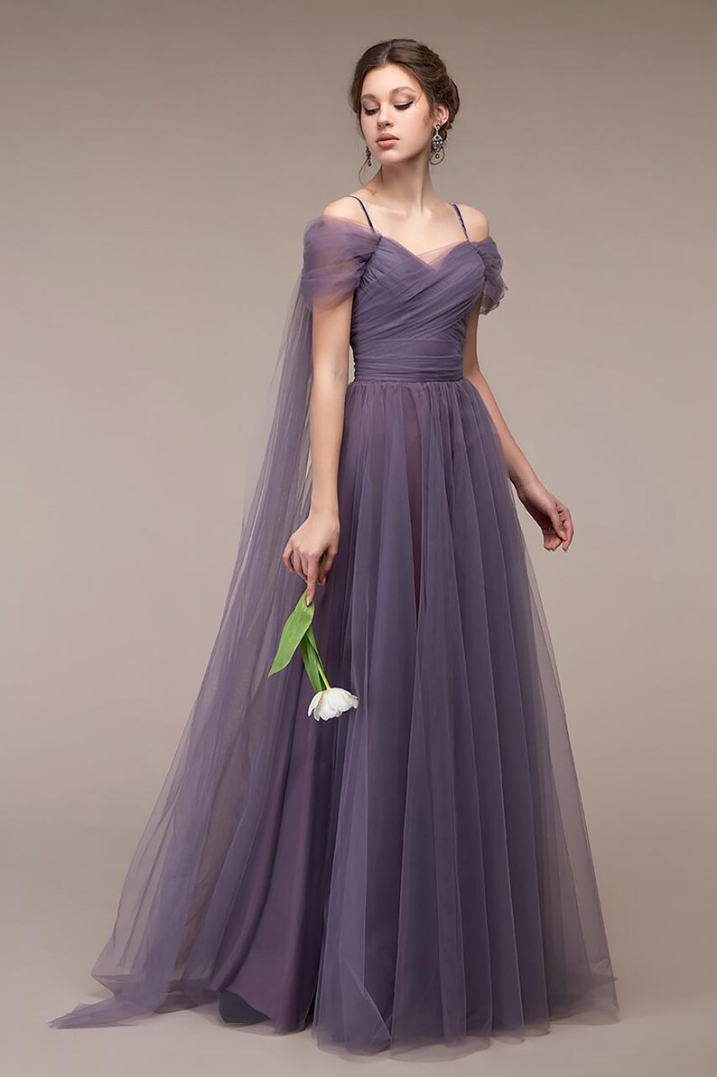 Dark Purple Chiffon Dress Tulle Wedding Guest Dress Plum Etsy UK