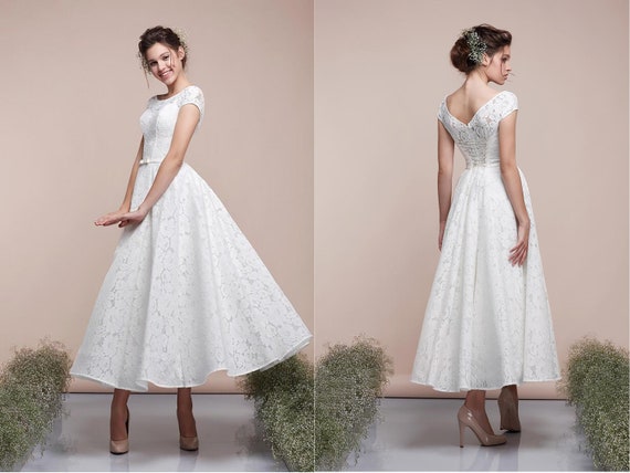 lace midi wedding dress