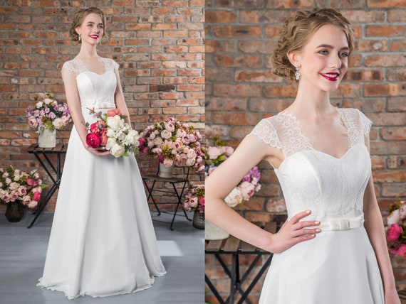 Simple Country Style Wedding Dresses Chic A Line Cup Sleeve Etsy