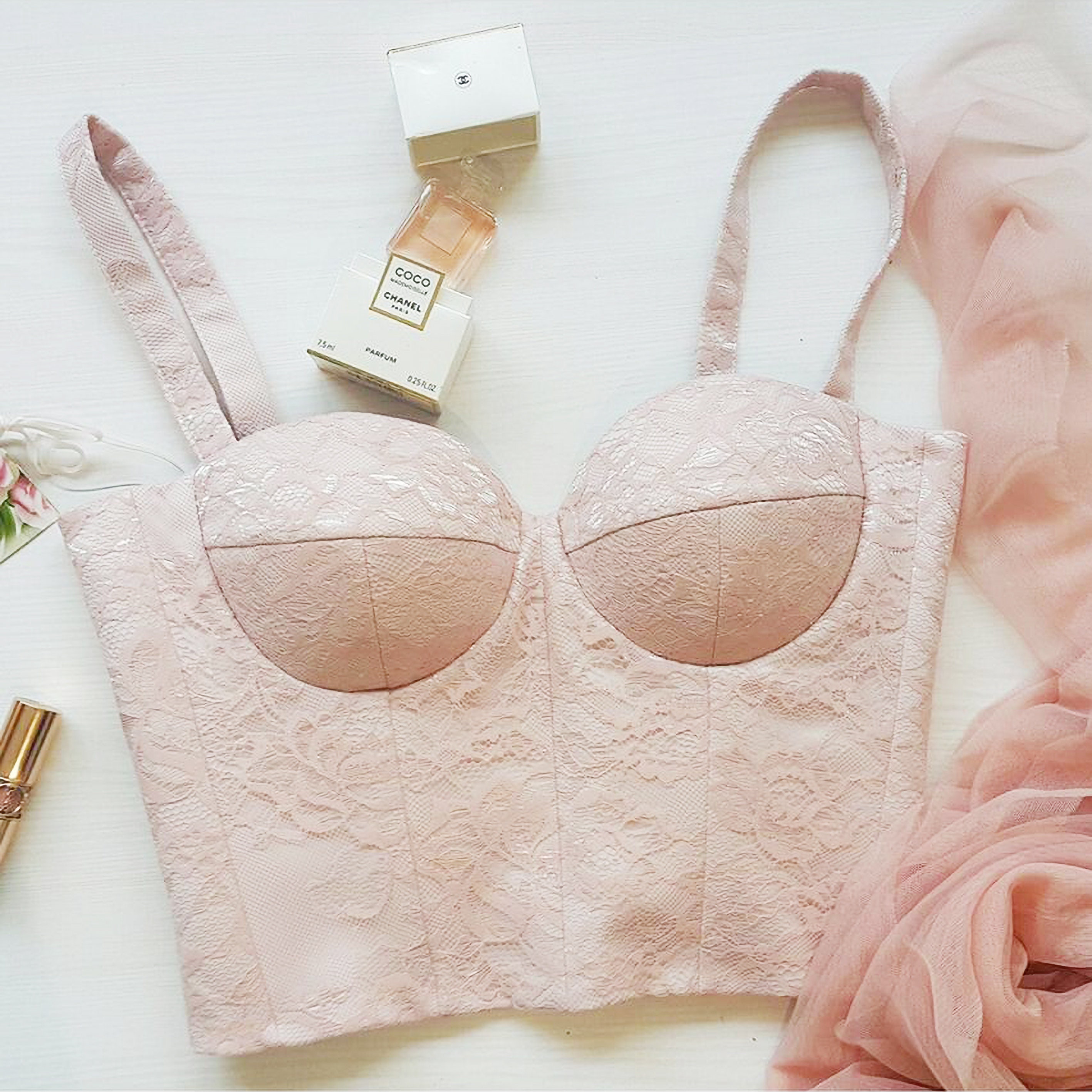 PINK LACE CORSET Crop Top Sexy Bodice 