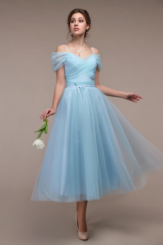 light blue midi bridesmaid dress