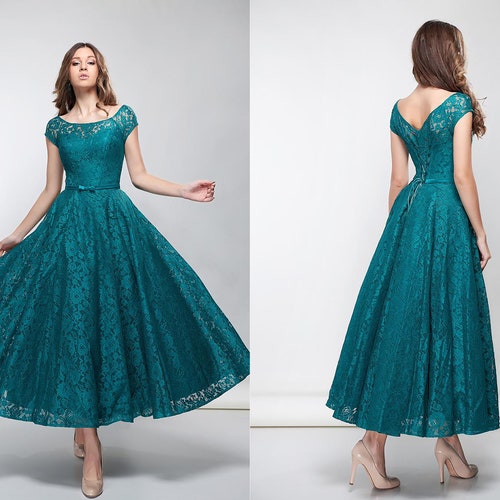 Emerald Green Lace Summer Dress Floral 
