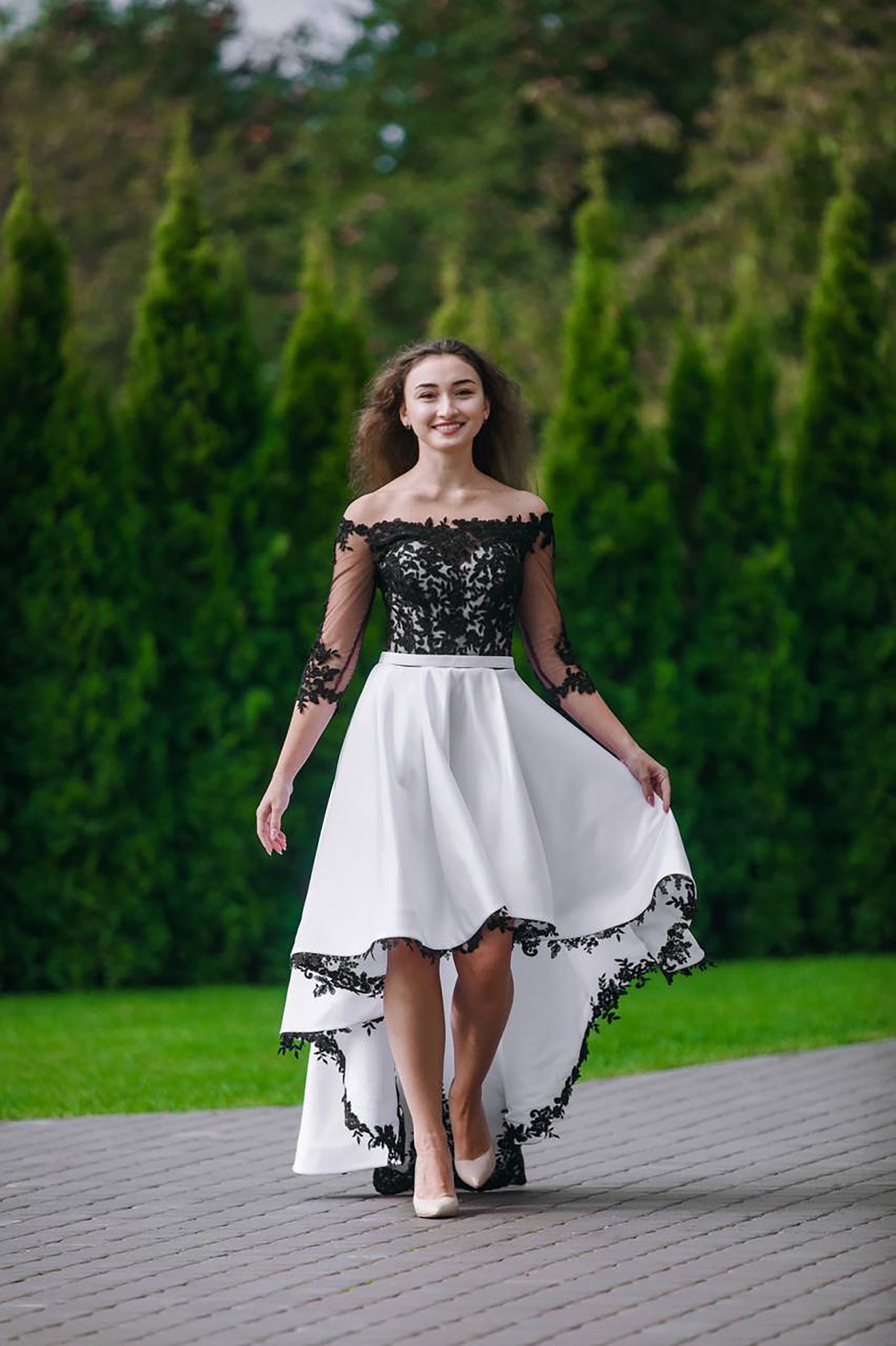 Black And White Wedding Dress High Low Skirt Bridal Gown - Etsy