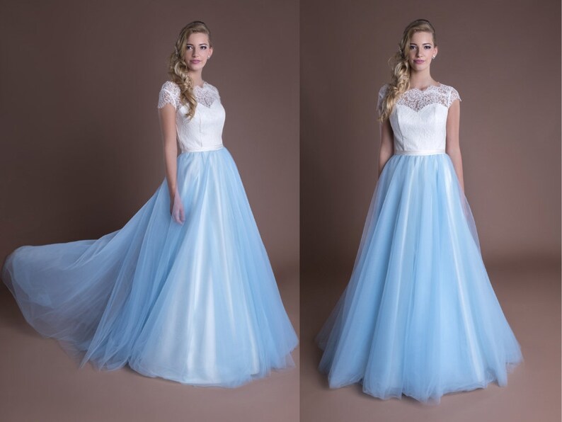 blue tulle wedding skirt
