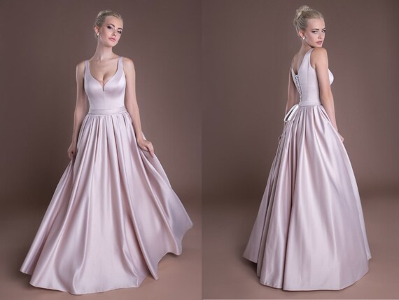 blush satin wedding dress