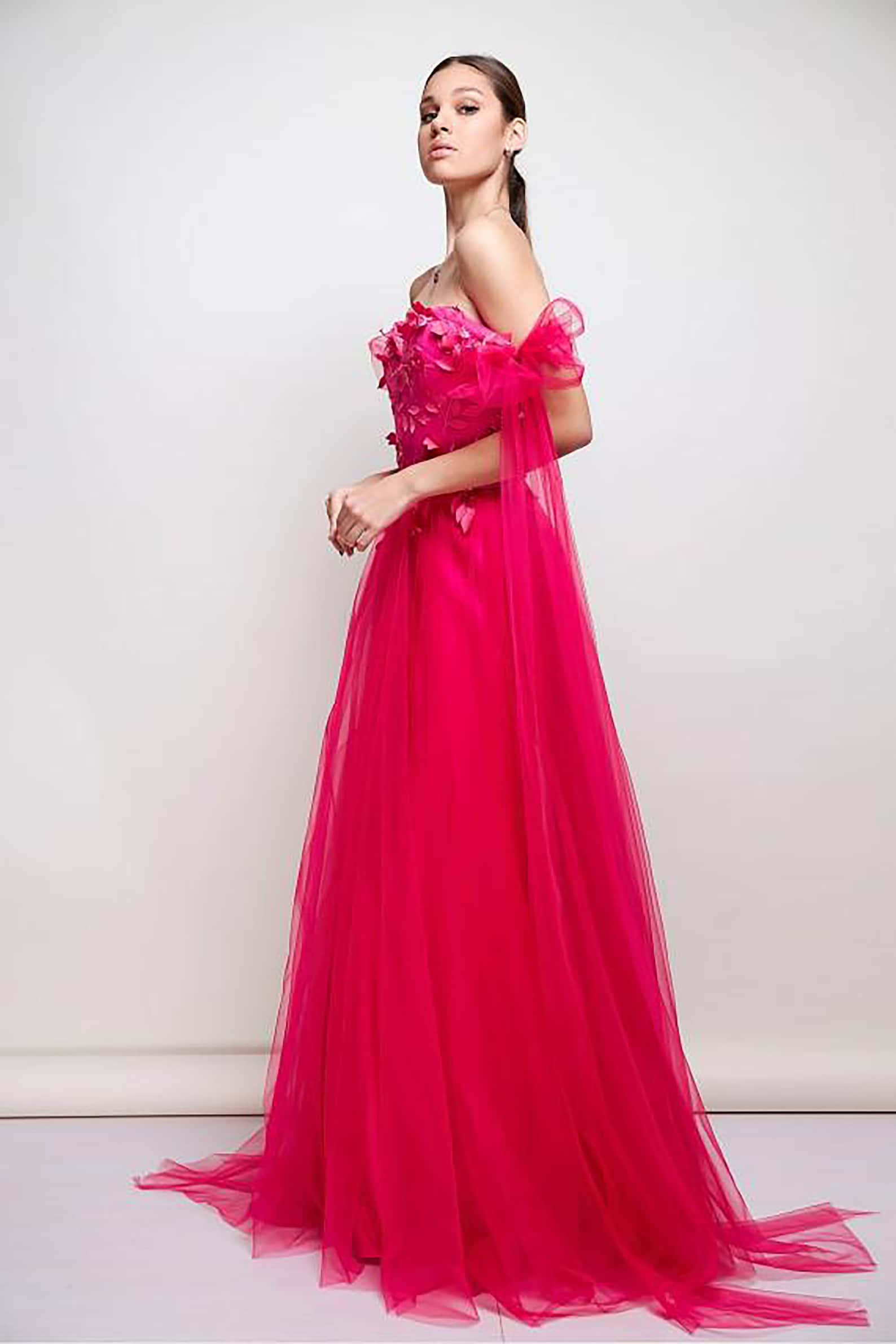 Hot Pink Wedding Dress Unique Bridal Gown Deep Pink 3D Floral Etsy