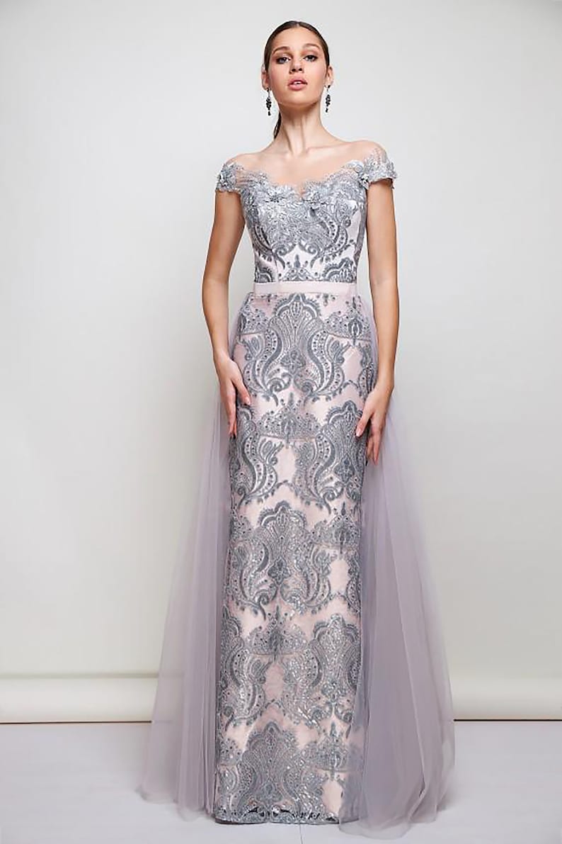 Gray Beach Column Wedding Dress Detachable Skirt Sheath Bridal | Etsy