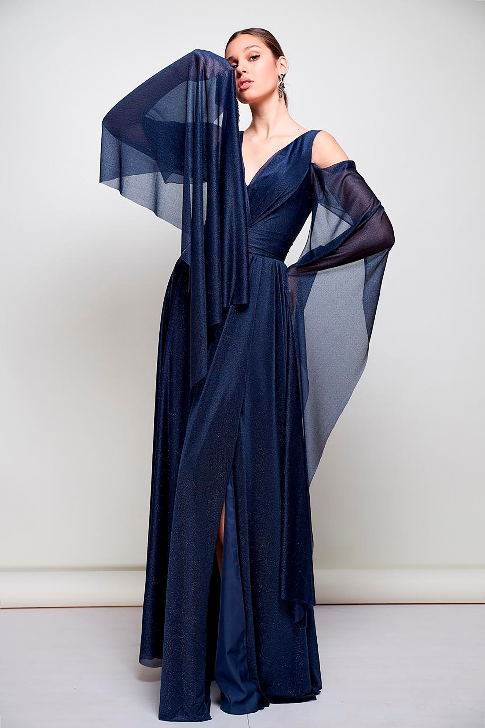 Long Navy Blue Chiffon Dress Wedding Guest Dress Maxi Dark - Etsy