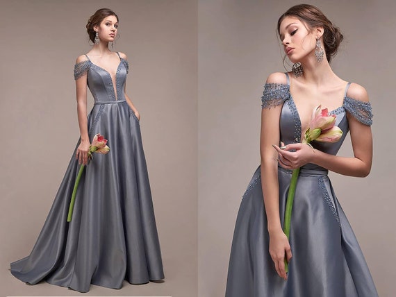 Vestido largo de satén gris boho romántico maxi vestido - Etsy España Vestido largo de satén gris boho romántico maxi vestido - Etsy España