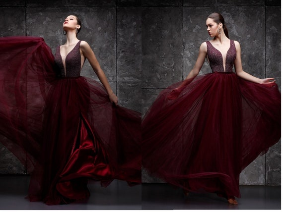 red black ball gown