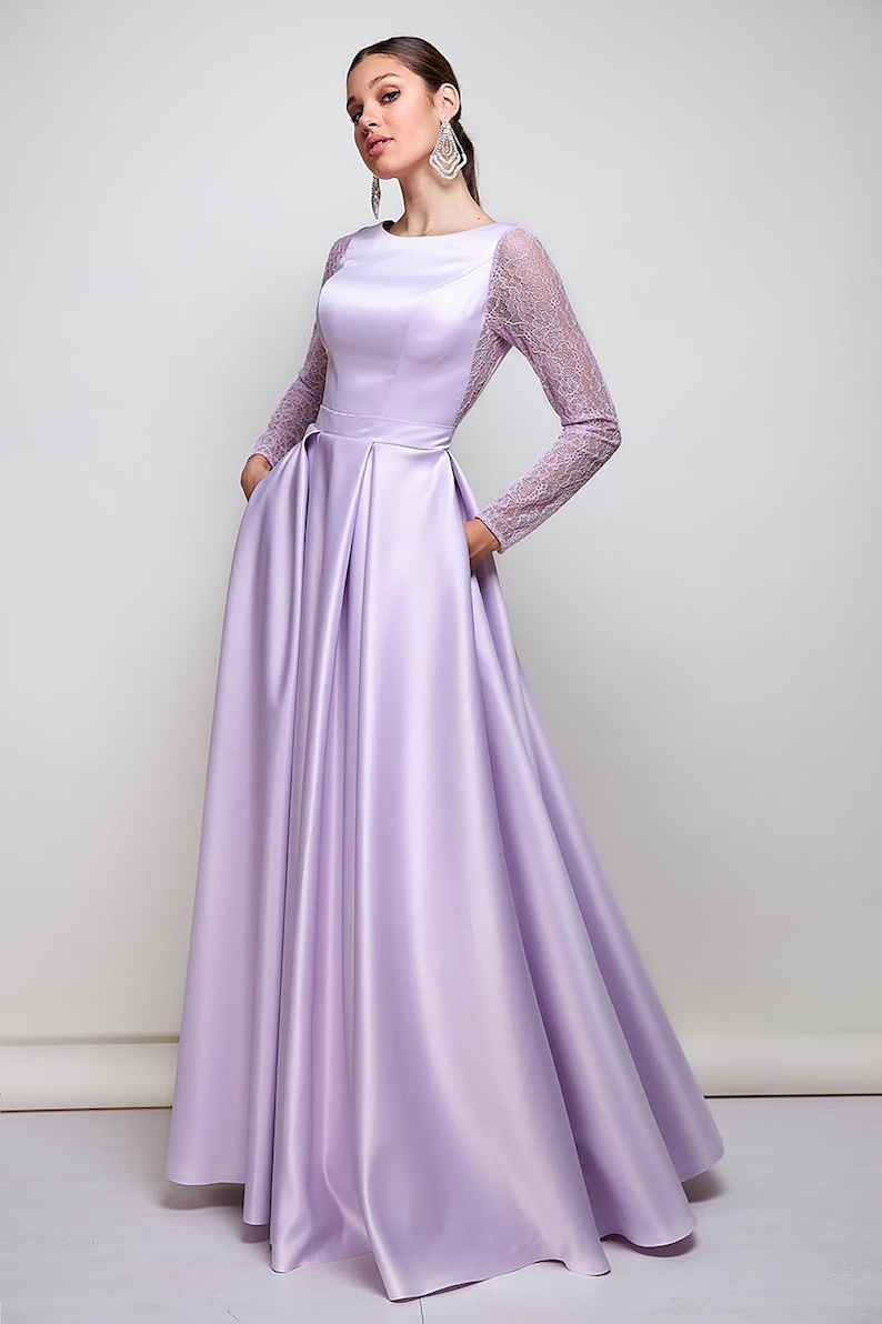 Lilac Satin Infinity Dress Lavender Maxi Dress Long Lace | Etsy