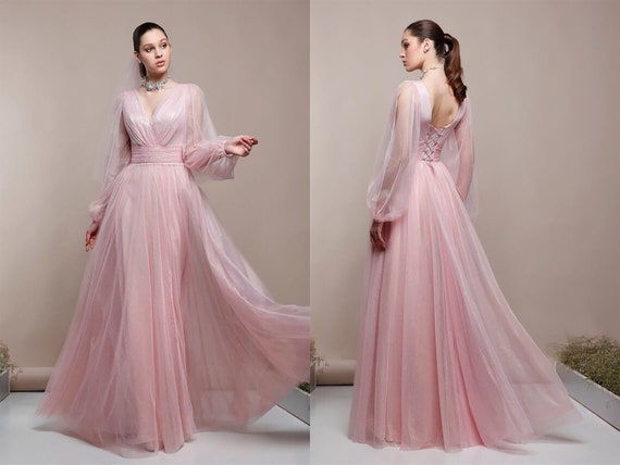 Pink Chiffon Wedding Dress Airy Bridal 