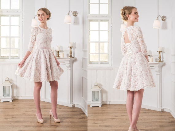 Short Wedding Dress With Sleeves Black Short Ballgown Pink Etsy