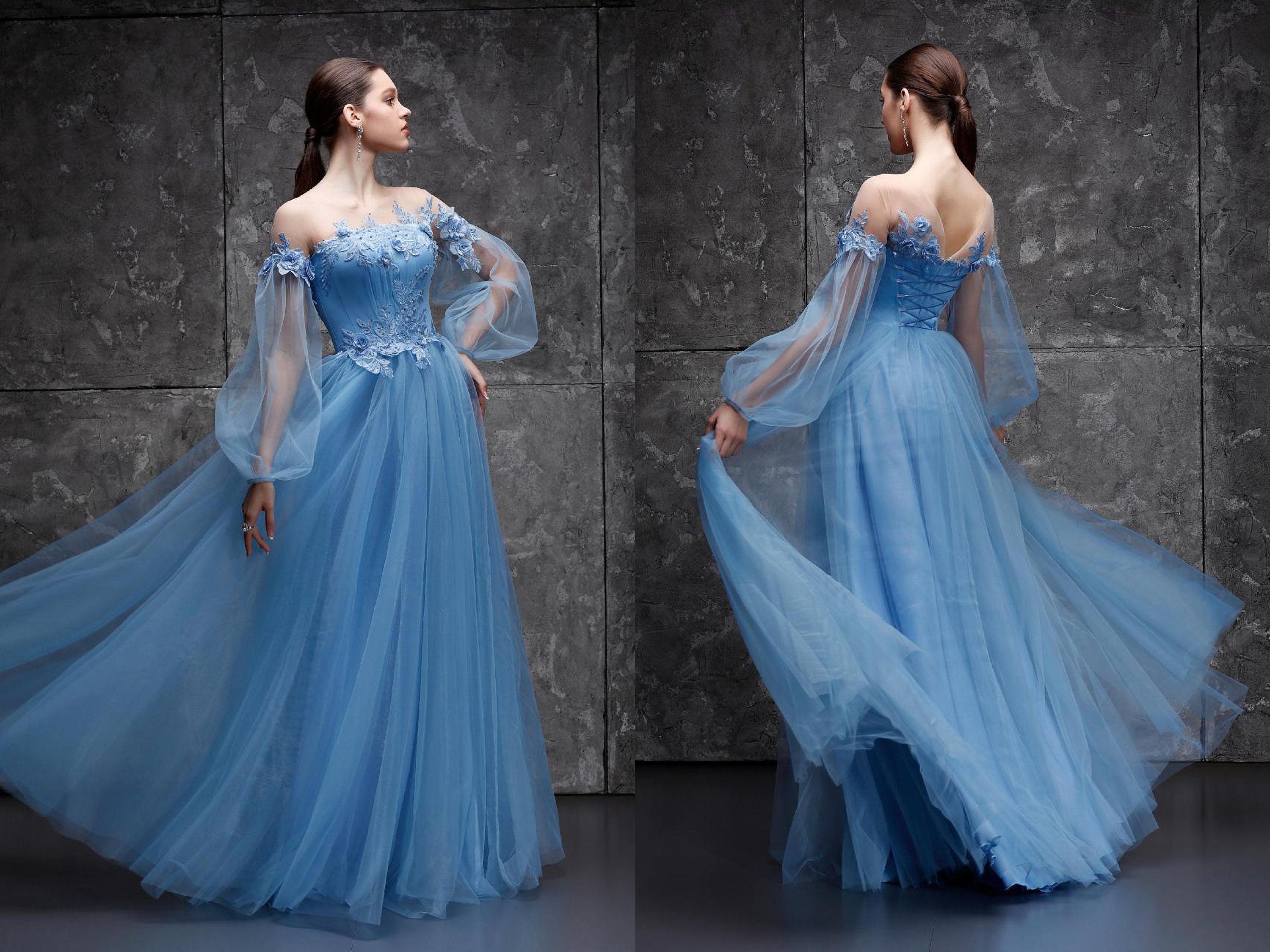 Blue Evening Dress Chiffon Prom Dress ...