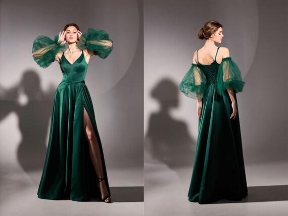 Vestido De Fiesta De Hadas Verde Tul Vestido De Noche De Manga México | Vestido De Fiesta De Hadas Verde Tul Vestido De Noche De Manga México |