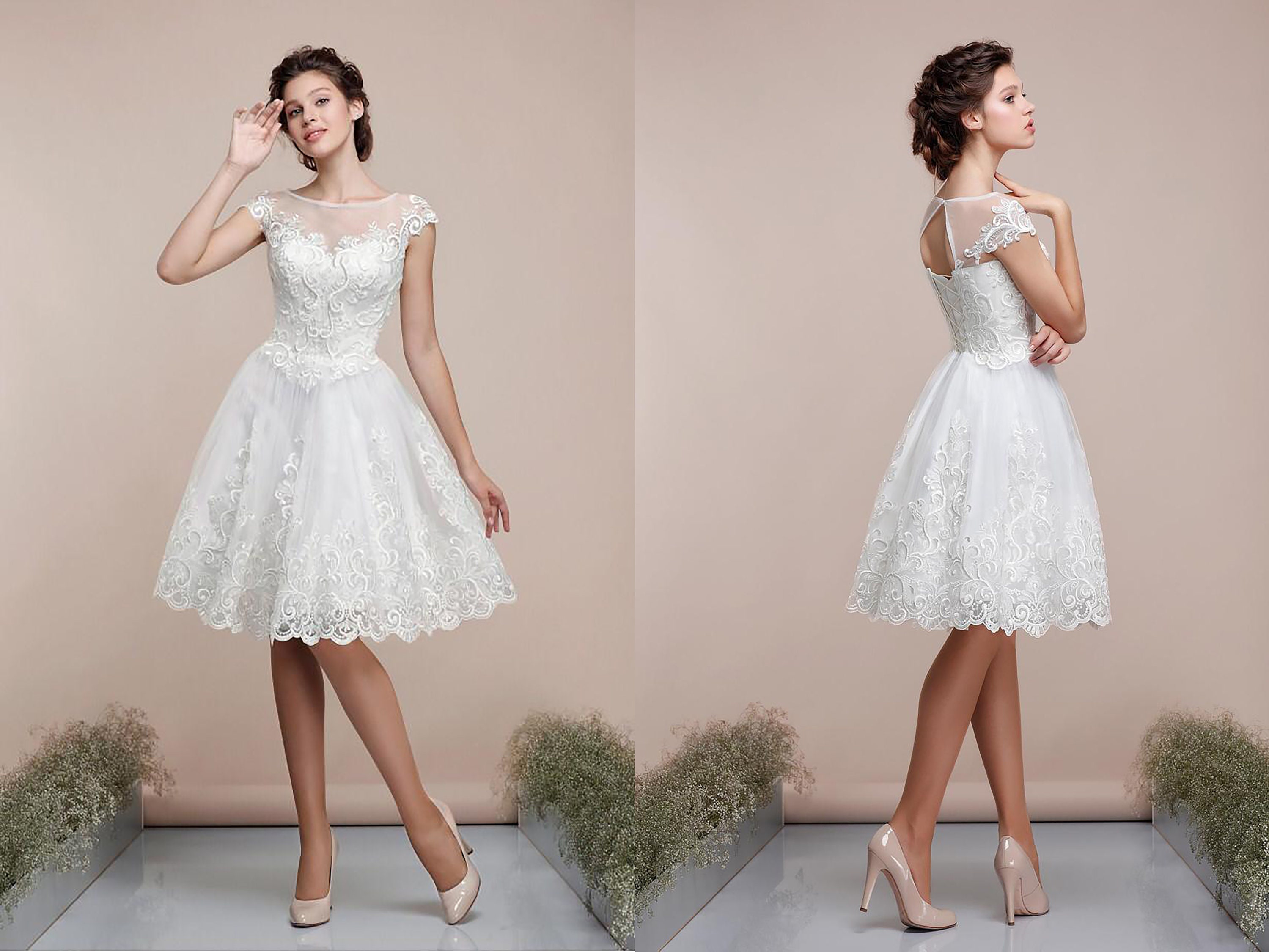 Short Lace Wedding Dresses Classic 