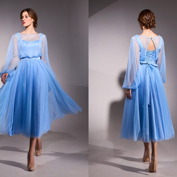 Blue Cocktail Dress Etsy