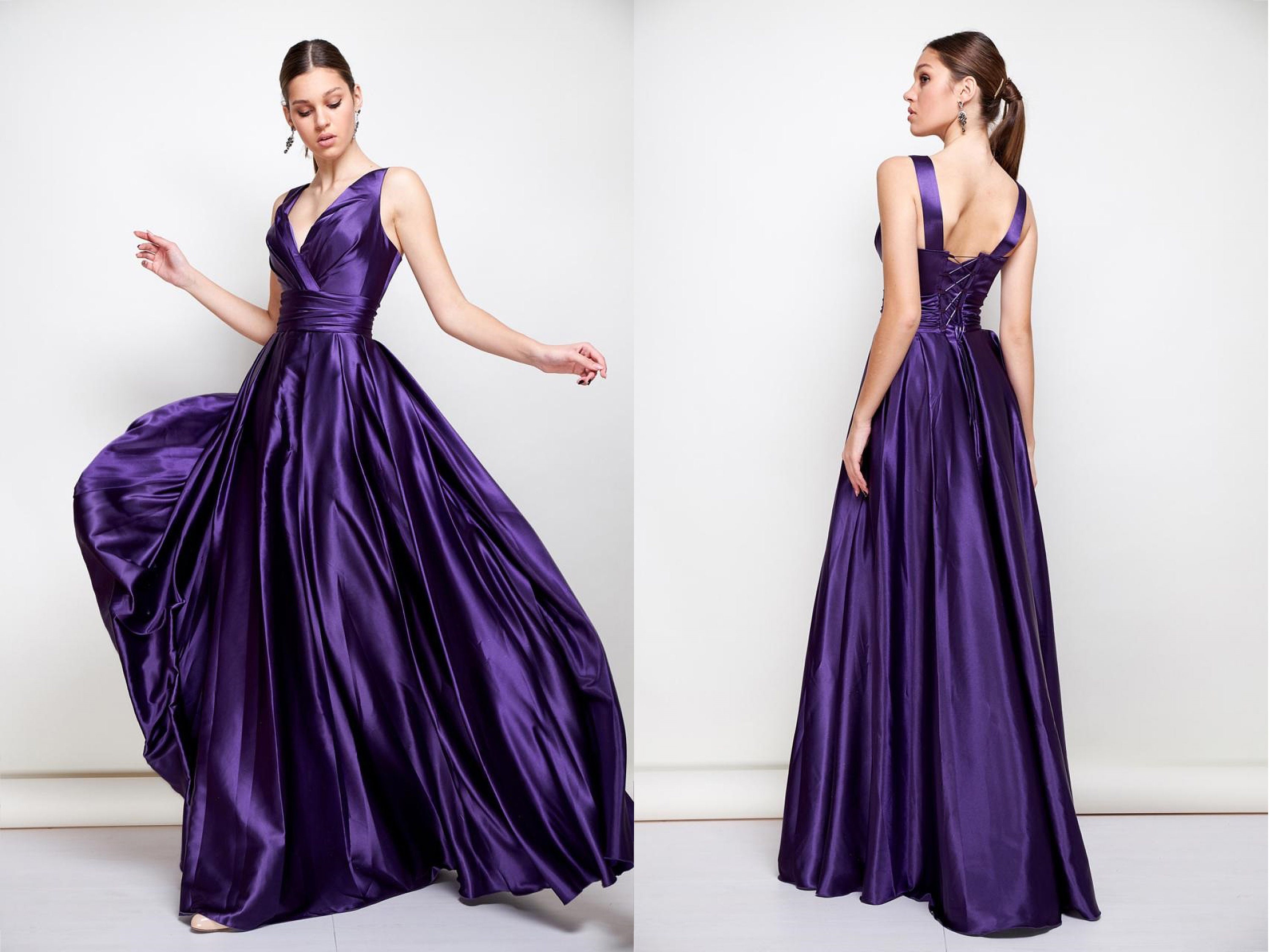 Long Purple Dress Wedding Guest Dress Eggplant Evening Gown Etsy