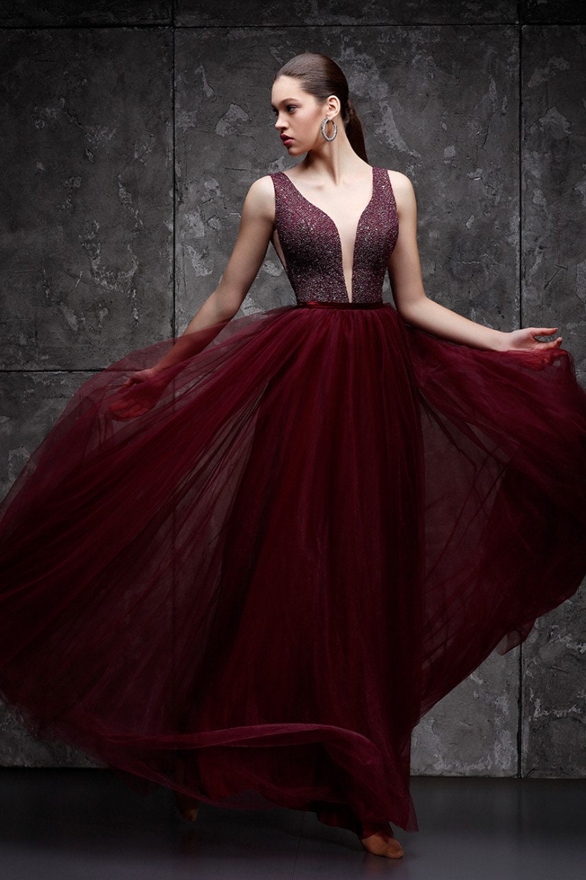 Burgundy Dress Sexy Red Evening Gown 