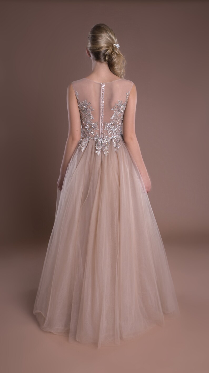 beige beaded gown