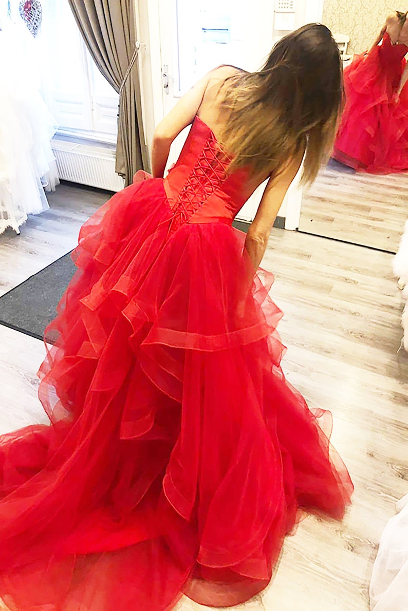 Long Red Wedding Dress Flowy Ombre Bridal Gown Red Prom