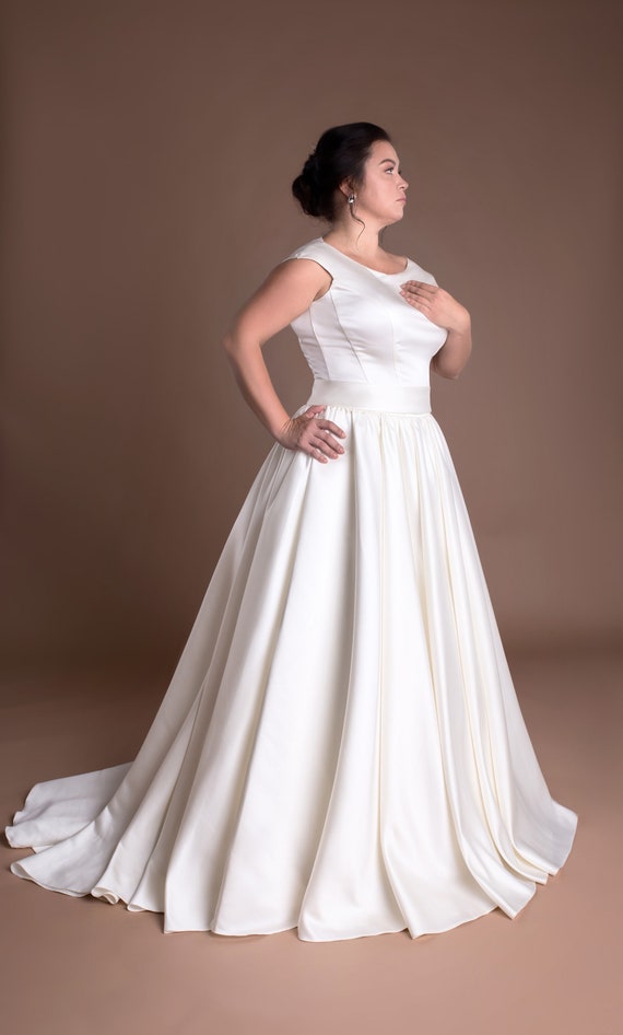Satin Wedding Dress Plus Size Fitted A Line Soft Corset Top Etsy
