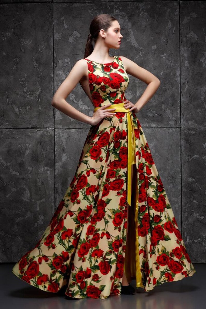 Red Roses Evening Gown High Low Evening Dress Short Red Floral Etsy